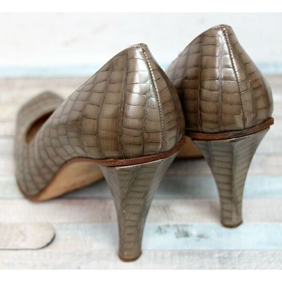 EMPORIO ARMANI PEARL BEIGE CROCO GENUINE LEATHER HIGH HEEL PUMP SHOES 38.5 8.5 - Picture 7 of 10